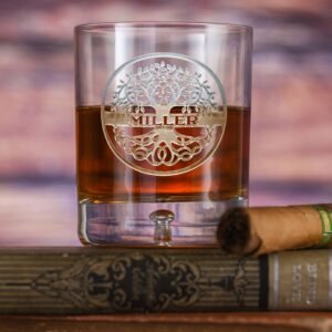 Jersey-llc Family Tree Engraved Crystal Bourbon Glass – Personalized Gift