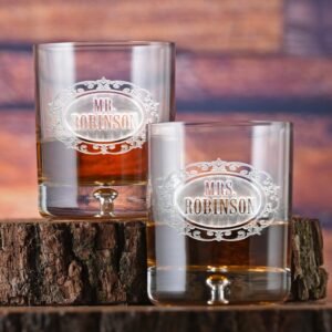 Jersey-llc Personalized Mr. & Mrs. Engraved Whiskey Glass Set