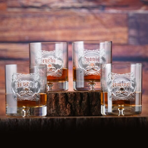 Jersey-llc Engraved "Your Poison" Crystal Whiskey Glass Set – Arsenic & Cyanide Theme